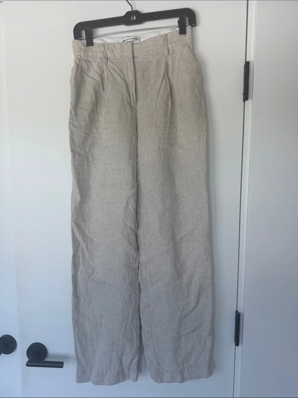 Reformation Natural Linen Wide-Leg Pants in Light Beige